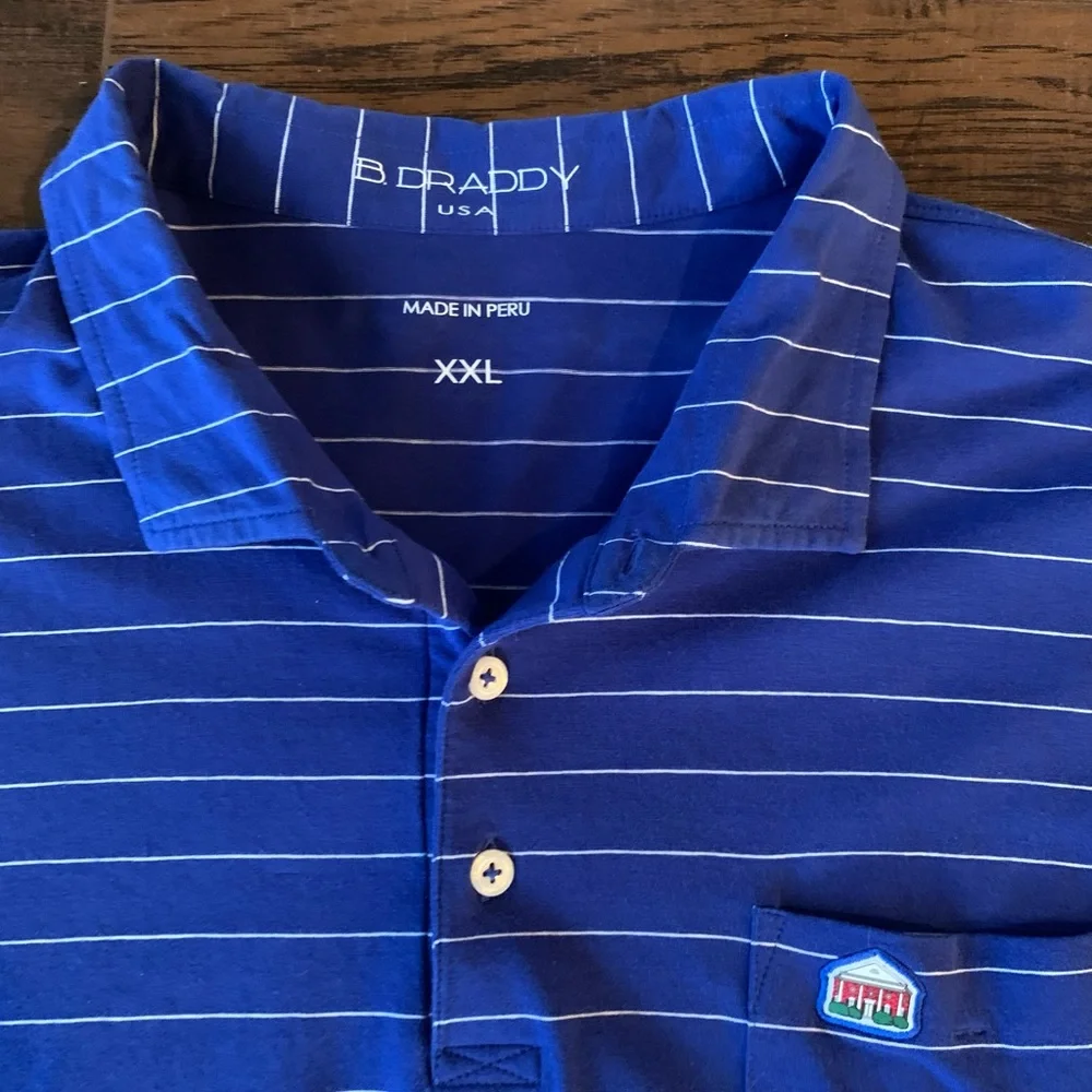 B Draddy Polo Golf Striped Short Sleeve Blue White Stretch Pima Men's Size XXL - Picture 1 of 3